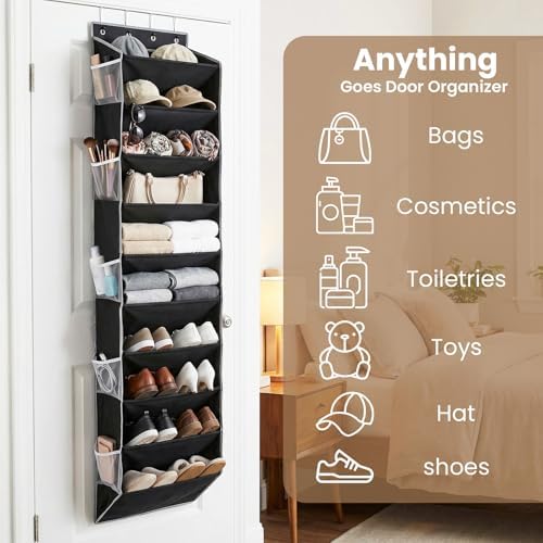 10-Tier Over The Door Organizer with 4 Anti-Scratch Silicone Hooks & 10 Side Pockets, Hanging Shoe Organizer for Closet (20 Pairs), Behind the Door Storage - Image 6