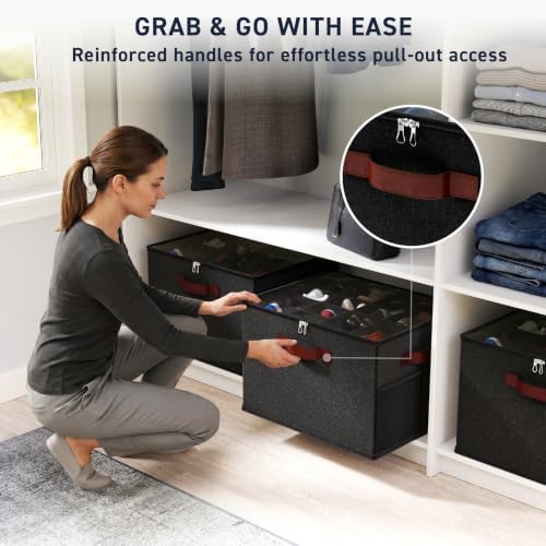 Ornavo Home Large Shoe Storage Organizer Bins 2 Pack, Foldable Linen, Black - Image 4