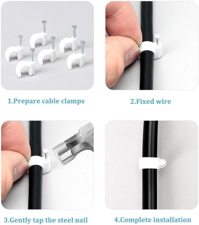 HS Cable Clips 8mm with Steel Nail 200 Pieces White,Ethernet Management U Shaped Wire Cord Staples Hooks for Outdoor Wall,Coax Cat7 RG8 Cable Extension Fasteners - Image 5
