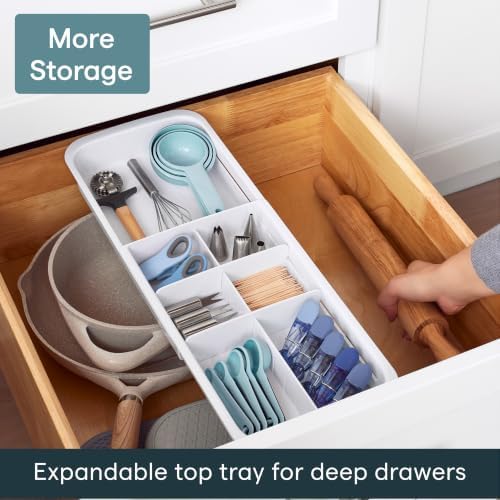 YouCopia DrawerFit Sliding Drawer Tray with Adjustable Dividers, Expandable Kitchen Storage Organizer, Speckled White - Image 2