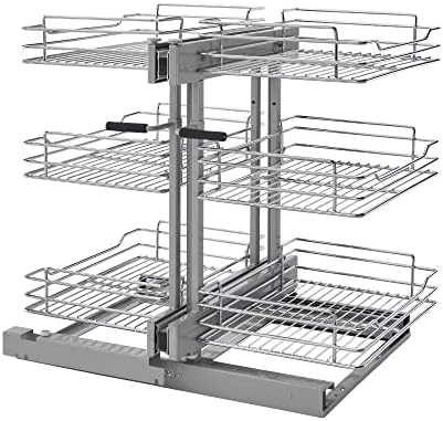 Rev-A-Shelf Chrome 3-Tier Wire Pullout Organizer with Soft-Close for Blind Corner Kitchen/Bathroom Cabinets, Adjustable 6-Basket Storage System, Min Opening Width of 15", 5PSP3-15SC-CR by Rev-A-Shelf