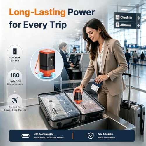 Travel Vacuum Bags with Rechargeable Pump: 4000mAh Portable Vacuum Sealer - Image 2