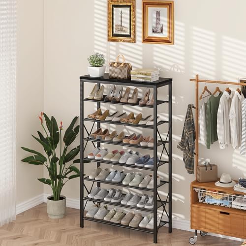 Metal Shoe Rack, 8 Tier Shoe Shelf Holds 32 Pairs, Vertical Shoe Organizer for Garage Front Door Entrance, Black - Image 2