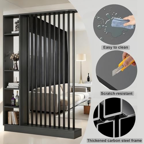 Wall Room Divider with Shelves Freestanding Room Divider with Storage Shelf Entrance Hall Partition Screen Column Floor to Ceiling Screen Column Floor to Ceiling,Gray Oak+White,L55 xW9 xH79 - Image 5