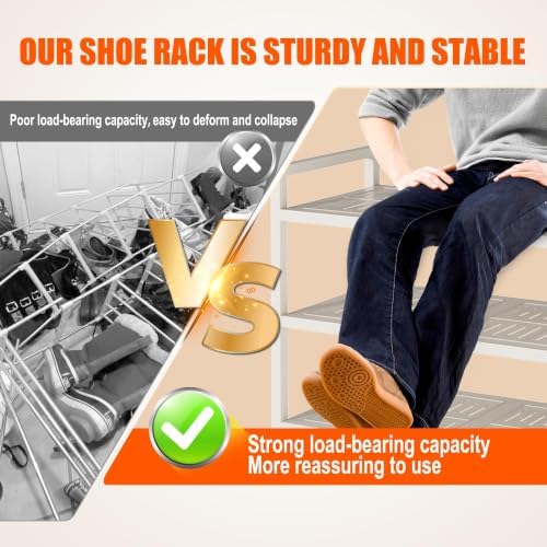5T Shoe Rack, Large Capacity Metal Free Standing Shoes Rack, Sturdy and Durable Shoe Organizer, Shoe Shelf for Closet, Entryway, Bedroom, for 28-30 Pairs, 42.1" W x 9.8" D x 35.4" H, White - Image 3