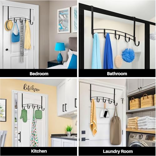 LYNK Professional® Home™ Over the Door Hooks - 5 Hook – Over the Door Coat Rack - Over the Door Hanger - Hanging Towels or Clothes - Bathroom, Bedroom, Laundry Room - Lifetime Ltd. Warranty, Black - Image 3