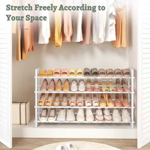 FAVOOSTY 4-Tier Expandable Shoe Rack, Adjustable Shoe Shelf Storage Organizer Space Saving Metal Free Standing Shoe Rack for Entryway Closet Doorway, White - Image 4