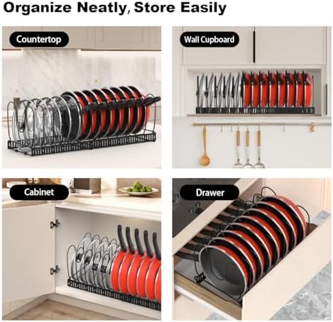 Housolution Pot and Pan Lid Organizer Holder Storage Rack, Black - Image 6