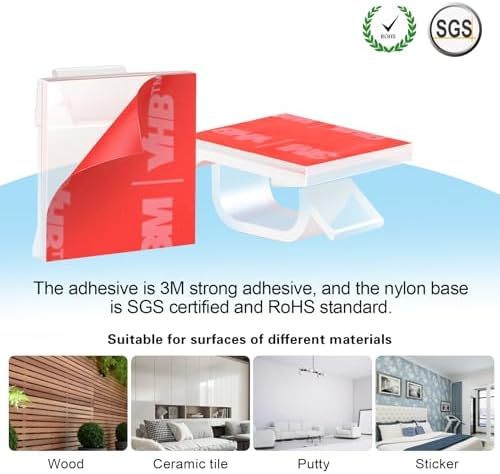 60 PCS XHF 3/4” Adhesive Cable Wire Clips Clear, Outdoor Christmas Light Clips, Cable Staples Cable Management Wire Organizer Cord Holder for Under Desk, Car, Wall, TV PC Ethernet - Image 3