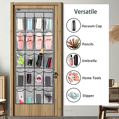 Over Door Hanging Water Bottle Holder Cup Organizer for Kitchen Pantry Glass Bottle Storage Rack with 20 Pockets (CLEAR PVC POCKETS) - Image 2