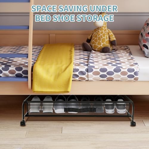 Under Bed Shoe Storage with Wheels, Space Saving Shoe Organizer with Sturdy Metal Frame & Breathable Mesh, Suitable Under the Bed, Sofa and Desk, 2 Packs - Image 3