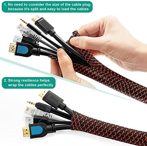 ZhiYo Cable Sleeve, 6.6ft - 4/5 inch, Black - Red - Image 3