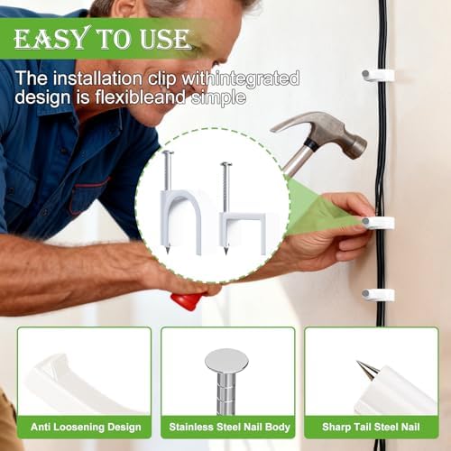 mxuteuk 100PCS Cable Clips with Steel Nails,10mm Round White Cable Wire Clips,Wall Clips for Cords,Cable Cord Clips for RG6 RG59 CAT6 RJ45 - Image 3