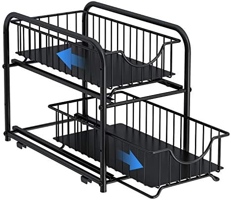 2-Tier Pull Out Organizer Under Sink Sliding Cabinet Rack,Black - Image 4