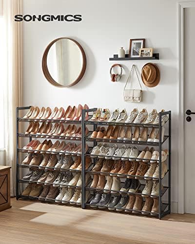 SONGMICS Shoe Rack, 12-Tier Shoe Organizer, Metal Shoe Storage for Garage, Entryway, Set of 2 6-Tier Stackable Shoe Shelf, with Adjustable Flat or Angled Shelves, Holds 48-60 Pairs, Black ULMR12B - Image 3