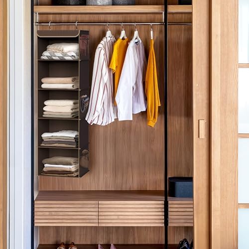 Simple Houseware 5 Shelf Hanging Closet Organizer, Brown - Image 2