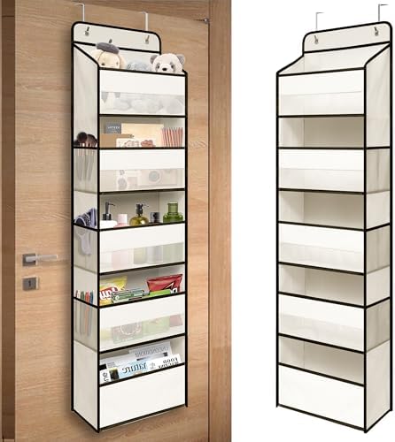 TYMENSH White Over Door Organizer with 5 Large Clear Pockets and 6 Side Mesh Pockets, Anti-Tilt Hanging Door Storage for Nursery, Bathroom, Closet, Bedroom, Dorm, Toys by TYMENSH