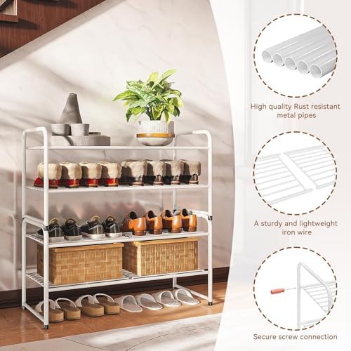 Heavy Duty Metal Shoe Rack Stainless Steel Shoe Organizer Shelf, White - Image 5