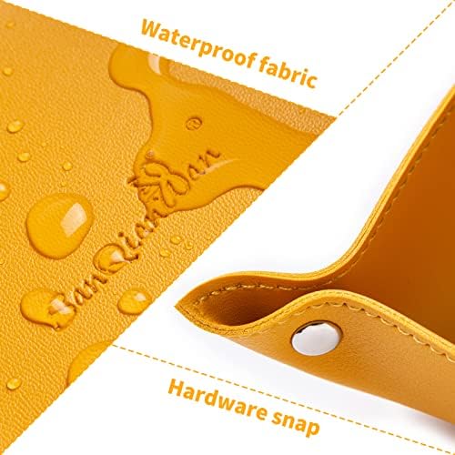Leather Jewelry Valet Tray for Women and Man, Portable Entryway Table Tray Bedside Nightstand Desk Tray Small Catchall Travel Dish Plate for Key,Wallet,Watch,Coin (8x8, Yellow-B) - Image 3