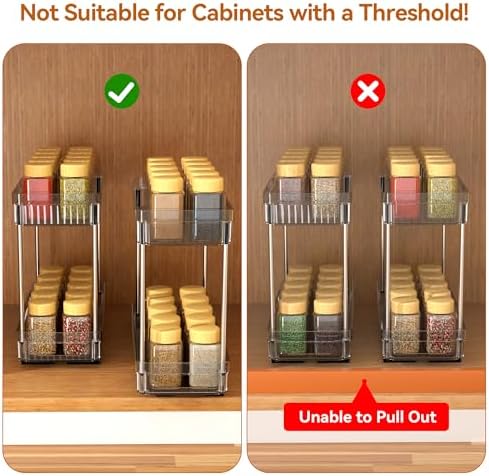 DABIGE 2 Pack Pull Out Spice Rack Organizer for Cabinet, 2 Tier Slide Out Spice Racks Organizer, Spice Cabinet Organizers, Cabinet Size Need:12'' High x 11'' Deep x 5'' Wide, Clear Acrylic - Image 6