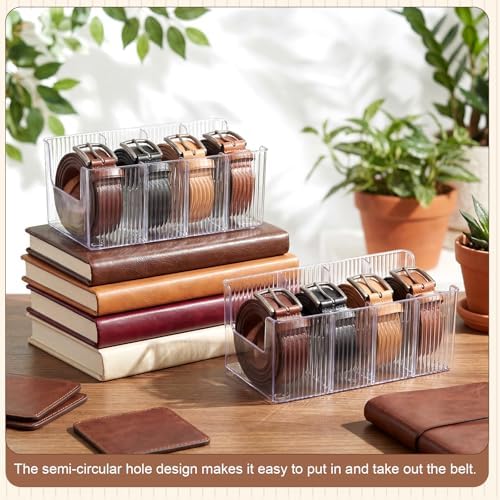 Junkin 2 Pcs Acrylic Belt Organizer with Adjustable 4 Compartments Clear Stackable Belt Holder for Men Leather Belts Storage Box for Closet Drawer Organization Multi-Purpose Display Bin with Inserts - Image 4