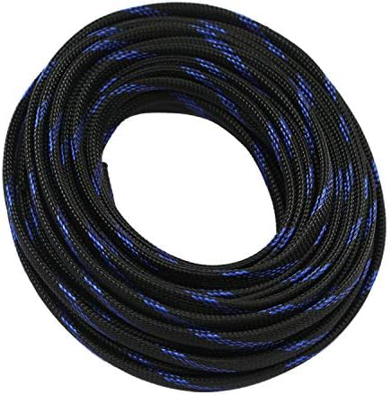 30ft PET Expandable Sleeving Wire Cable Sleeve (1/4", Steel Blue&Black) - Image 3