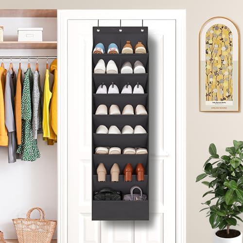 Over Door Organizer with 10 Extra Large Pockets, 23 Pairs Shoes Large Capacity Hanging Storage Organizer for Shoes, Diapers, Black, 8 Layers, 2-Pack - Image 5