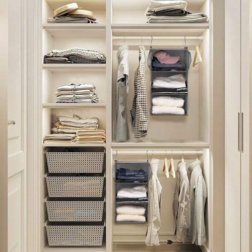 MAX Houser 3 Tier Shelf Hanging Closet Organizer, Space Saver,Closet Hanging Shelf with 2 Sturdy Hooks for Storage, Foldable (Grey) - Image 5