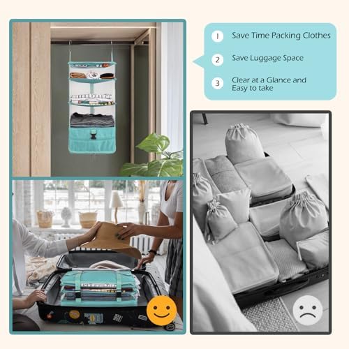 Surblue Hanging Closet Storage Bag Collapsible 3-Shelf Washable Oxford Fabric with 2 Hooks (L 11.41 * 11.41 * 19.68in, Aqua Blue) - Image 5
