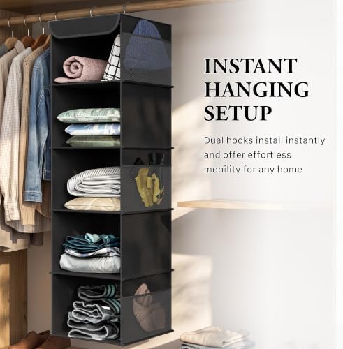 Simple Houseware 5 Shelf Hanging Closet Organizer, Black - Image 6