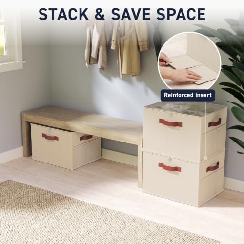 Ornavo Home Linen Large Shoe Storage Organizer Bins 2 Pack, Khaki - Image 5