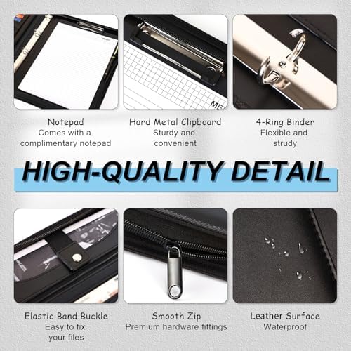 Eshow Portfolio Organizer - 3 Ring Binder with Zipper, Vegan Leather Business Padfolio Folder with Notepad Includes 5 Clear Sheet Protectors for Documents Files for Men Women - Image 4