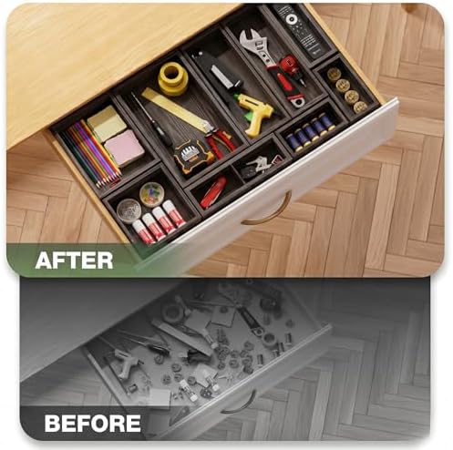 9-Pack Solid Wood Junk Drawer Organizer, Modular Desk Drawer Tray & Accessories with Non-Slip Pad, Multi-Use for Kitchen, Office, Bedroom Dresser, Utensil, Makeup, Stationery, Tea Bags & Coffee Pod - Image 5