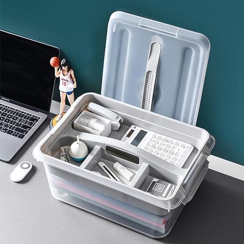 Yesland Portable Craft Storage Box with Removable Tray and Handle, 16x11x6.5 Inch Plastic Art Supply Organizer Container for Stationery, Sewing, Jewelry - Grey (Pack of 3) - Image 7