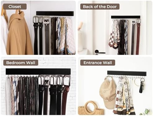 StorageWorks Tie Rack with 20 Hooks, 2 Set Wall Mounted Wood Hanger, Black - Image 7
