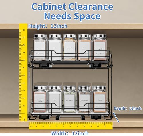 BOIVSHI 2-Tier Spice Rack Organizer, Pull Out Spice Rack for Cabinet, Height Adjustable Heavy Duty Metal Basket for Inside Cabinet & Pantry (11.5''Wx10.5''Dx9.5''H) - Image 4