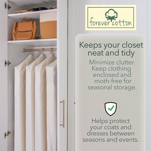 Luxury Cotton Garment Storage Bag, 24x50 Inch, Breathable Washable Reusable, for Hanging Clothes Short Dresses Jackets Suits, Fits 3 Hangers, Zipper Window (1, 24x50x3) - Image 5