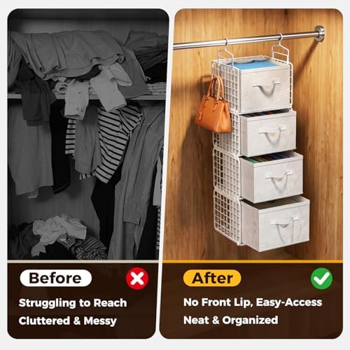 4 Tier Hanging Closet Organizer with 4 Drawers, White - Image 5