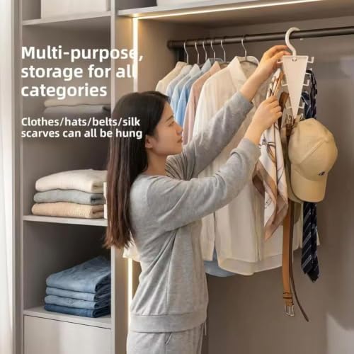 V Shaped Double-Sided Closet Organizer Hanger,12 Hooks Space Saving Organizer for Hats, Scarves, Belts,Bags&Ties, 360-degree Rotating Multi-Layer Vertical Clothes Storage Rack for Wardrobe Space Saver - Image 2