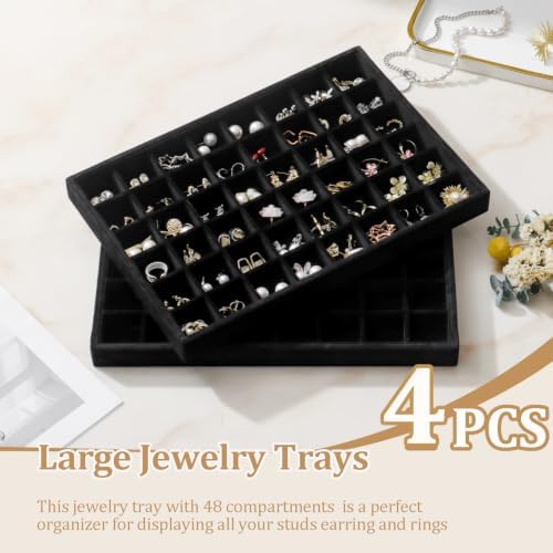 Large Velvet Jewelry Drawer Organizer Trays Set of 4, 48 Grids - Image 2