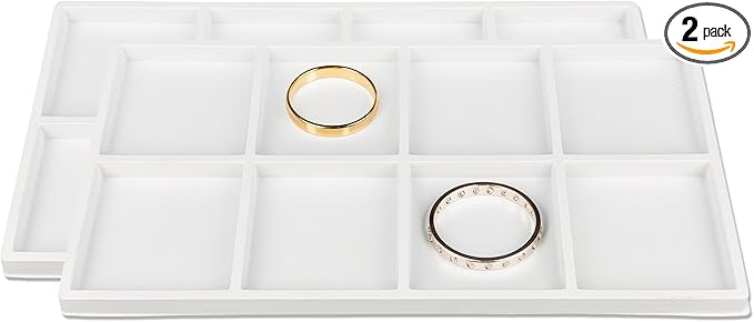 TheDisplayGuys For Your Modern Living 2-Pack 8-Compartments Flocked Velvet Jewelry Display Inserts - Tray/Case Liners - Ring Earrings Storage, (White) by The Display Guys