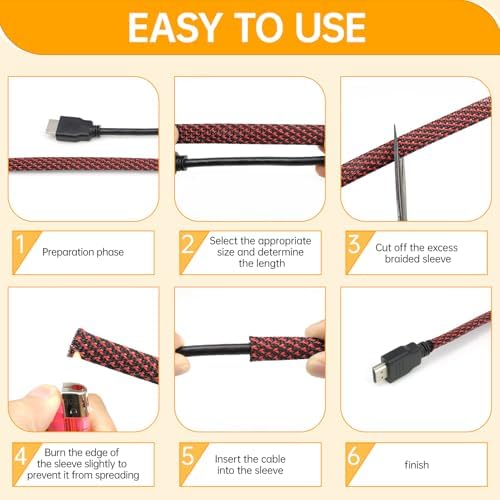 Braided Cable Sleeve 33ft, PET Expandable Wire Loom for Automotive Wiring Harness & PC Computer Case, Audio Video Cable Management System (Red~Black, 16mm (5/8")) - Image 6