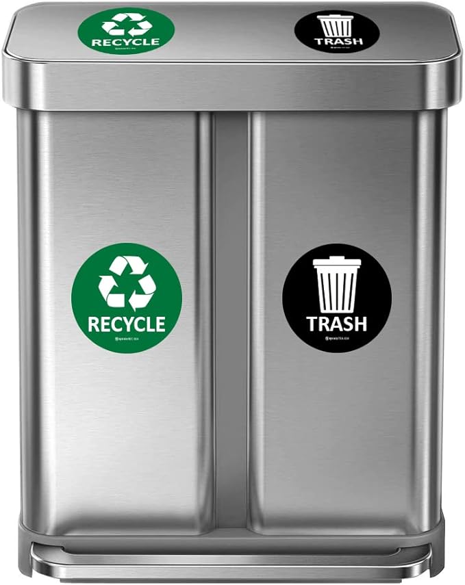 IGNIXIA (Pack of 04) Recycle & Trash Stickers Indoor & Outdoor Trash Bin Decals Recycle & Trash Symbols Sticker 4 X 4 Inches Self Adhesive Peel & Stick (Green/Black)