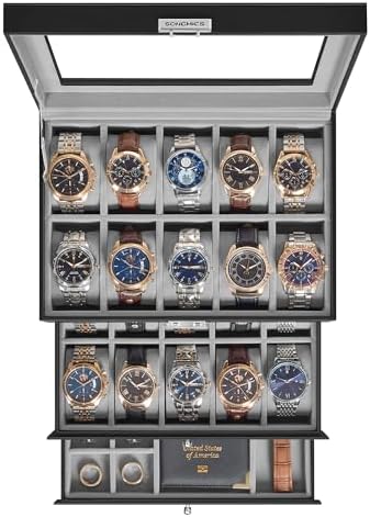 SONGMICS 20-Slot Watch Box, 3 Layers, Glass Lid, Lockable by SONGMICSbySONGMICSHOME