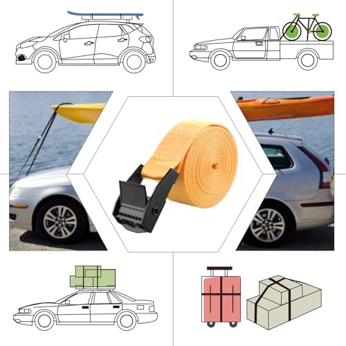 TRIWONDER Cinch Tie Down Strap Lashing Straps Heavy Duty Nylon Straps with Cam Buckles for Cargo, Trucks, Boat, Motorcycle,SUP, Kayak, Canoe, Trailer (01# Yellow - 4 Packs, 16.4 FT) - Image 5
