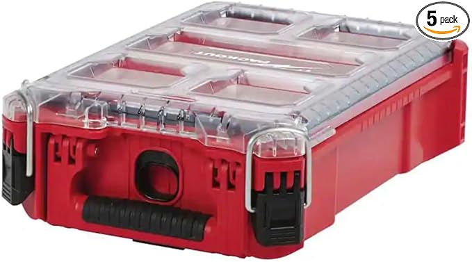 Suitable for Milwaukee 48-22-8435 5-Bin Impact Resistant Polymer Packout Compact Organizer, red, black