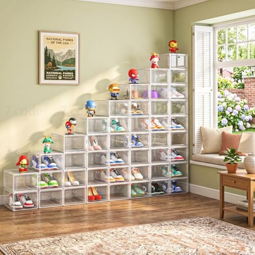 Sturdy Clear Shoe Organizer with Magnetic Door, Stackable Shoe Storage Box - Image 2