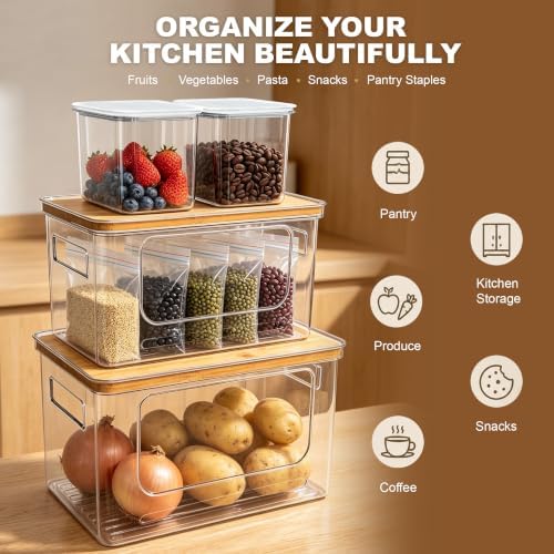 Trash Bag Organizer Under Sink Storage, 4 Piece Stackable Clear Storage Bins with Bamboo Lids, Fits 13/30/33 Gallon Bags, Organizer for Laundry Pods, Dishwasher Pods, Kitchen Pantry - Image 2