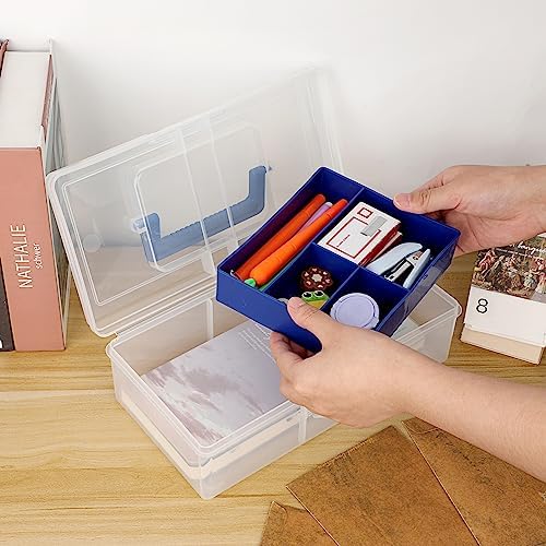 JUXYES Carry Craft Organizers Storage Box with Handle Lid and Diveded Tray - Image 4