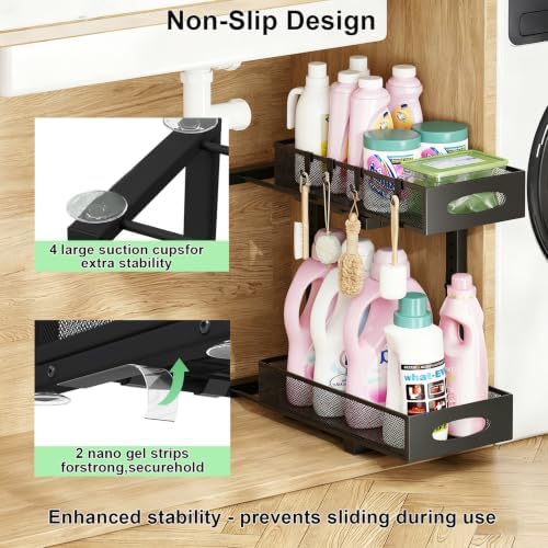 Under Sink Organizer, 2-Tier Pull Out Cabinet Storage, Black - Image 5